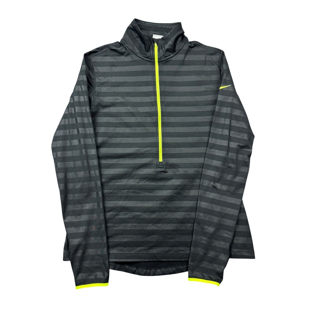 Nike Pro Dri-FIT Women Large Half Zip Pullover Black Grey Neon Stripe Top Active